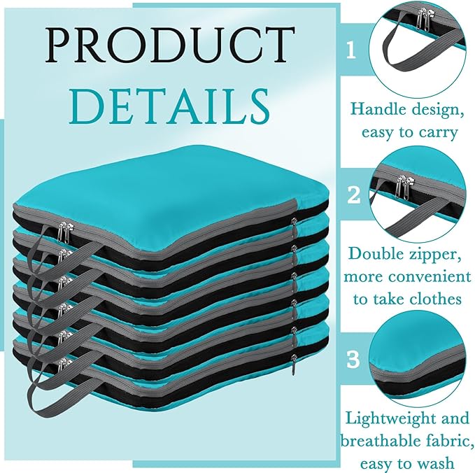 Hosuly 6 Pcs Ultralight Compression Packing Cubes for Travel 17.3 x 12.6'' XL Large Expandable Luggage Organizers for Save Space Family Long Trips (Blue)