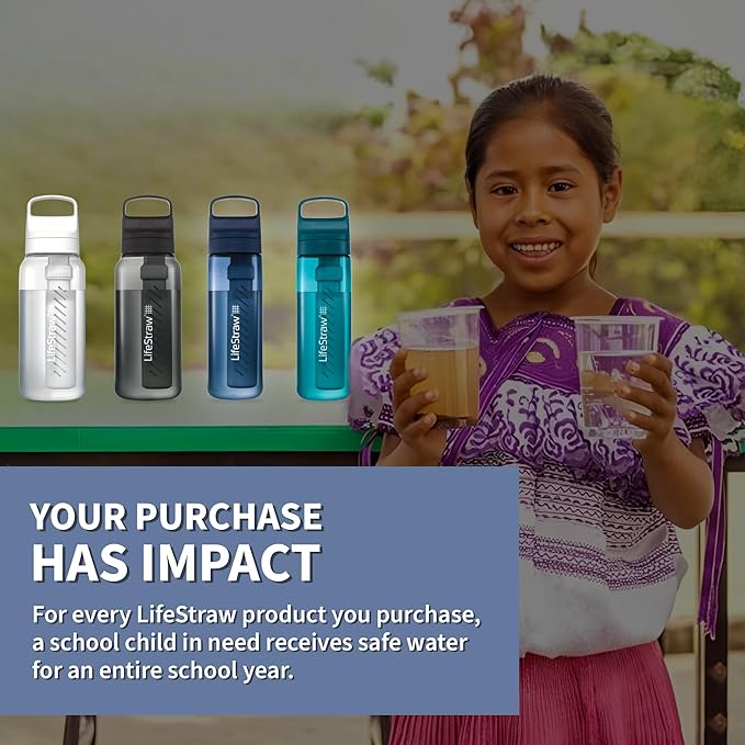 LifeStraw Go Series – BPA-Free Water Filter Bottle for Travel and Everyday Use, Removes Bacteria, Parasites and Microplastics, Improves Taste, 1L Clear