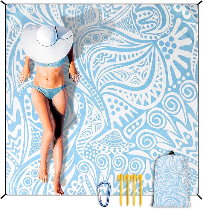 Beach Blanket Waterproof Sandproof Extra Large Beach Mat 79" X 83"/120"x108"for 1-8 Adults Quick Drying Durable Outdoor Picnic Mat for Beach Travel Camping Hiking