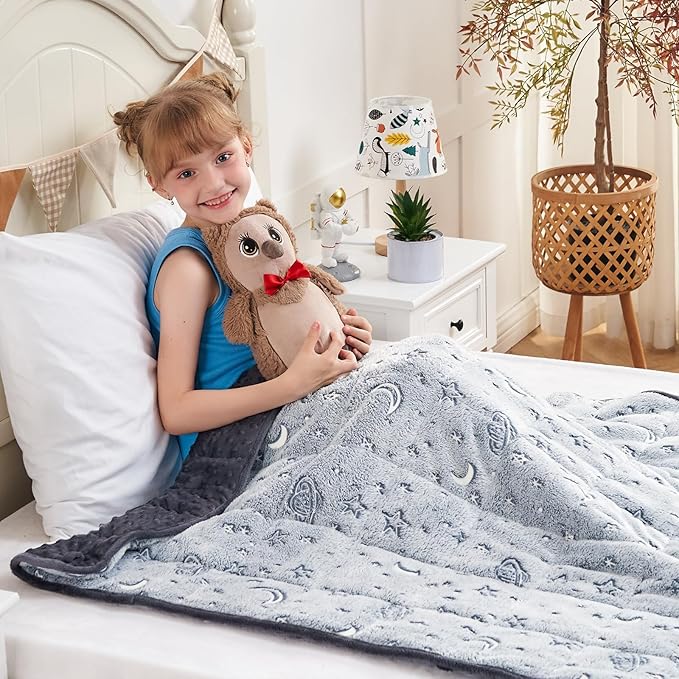 yescool Weighted Blanket 10 Pounds Weighted Lap Blanket, Glow in The Dark Star Heavy Blanket, Warm Minky Weighted Throw Blanket Gifts for 80-110lbs, 40"x60"