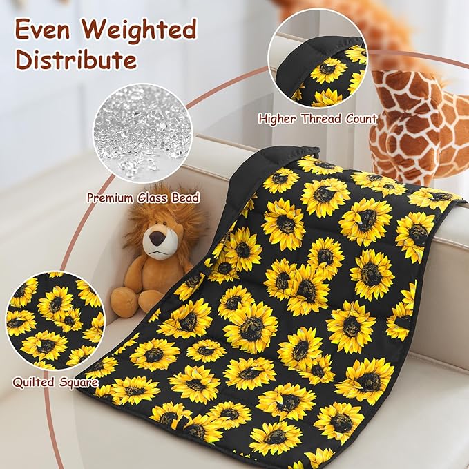 yescool Weighted Lap Blanket 2 Pounds Cooling Weighted Lap Pad, Sunflower Small Weighted Blanket, Weighted Throw Blanket Gifts for Travel Indoor Outdoor, 20"x30"