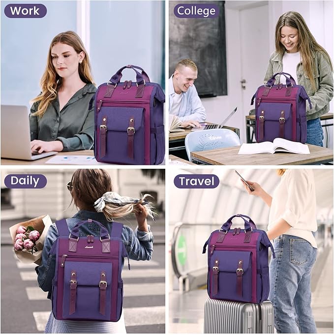 LOVEVOOK Laptop Backpack for Women Work Travel Computer Backpacks Purse, Doctor Nurse Bag Teacher Business Laptop Bag, Fashion College Backpack Casual Daypack, 15.6 Inch, Purple-Purple-Purple