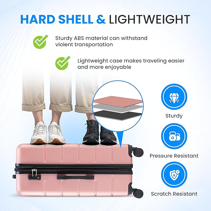 Simple Deluxe 28 Inch Hardside Carry On Luggage, Suitcase with Double Spinner Wheels & TSA Lock, Hard Shell Suitcase, Expandable Rolling Lightweight Luggage, Pink
