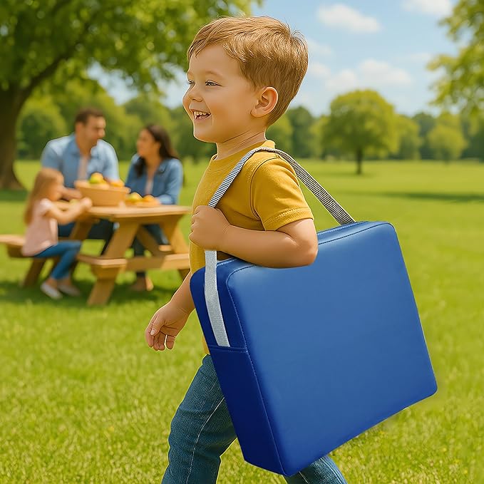Toddler Booster Seat Dining Table Kitchen Chair, Waterproof Anti-Scratch PU Cushion, Non-Slip Bottom, Adjustable Buckle Straps, Easy Clean Portable Seat Cushion (Dark Blue)