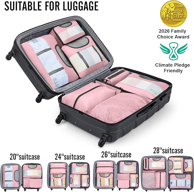 Veken 8 Set Packing Cubes for Travel Essentials, Suitcase Organizer Bags in 4 Sizes, Carry-On Luggage Accessories with Large Laundry & Hanging Toiletry Bag, Must-Have for Airplane, Road Trip & Camping