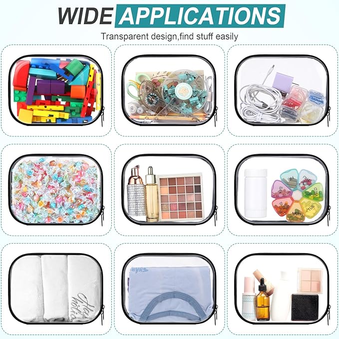 Sanwuta 6 Pcs Clear Hard Zipper Case Plastic Zipper Pouches Transparent Makeup Bag Pencil Case Pouches Toiletry Diaper Bag for Travel Toy Storage Organizer Bins(Black,7.87 x 5.9 x 2 Inch)