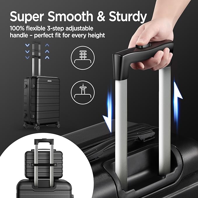 Luggage Sets 11 Piece, Lightweight Hardshell Luggage Large Suitcase with Double Spinner Wheels, Durable ABS Hard Shell Carry on Luggage with TSA-style Combination Lock & Travel Bag (28/24/20/14 Inch)