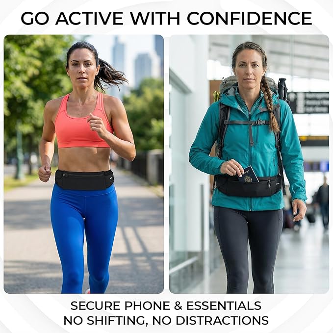 The Belt of Orion Slim Running Belt for Men & Women – No-Bounce Waist Pack with 3 Zippered Pockets, Adjustable Phone & Money Belt for Running, Workouts, Hiking (9” × 3.5”)