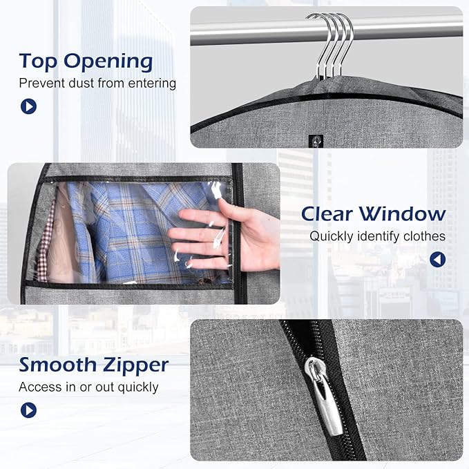 MISSLO 60" Heavy Duty Long Garment Bags for Travel Monogrammed Dress Bag Waterproof Oxford Fabric Wedding Dress Cover for Gowns, Winter Coats, Suits