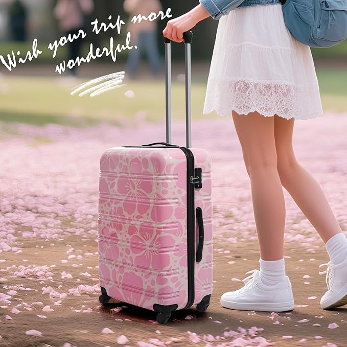 Merax Luggage Sets 3 Piece, Hardside Suitcase Set with Spinner Wheels, Lightweight 20+24+28 IN Suitcase with Carry on Luggage,Pink
