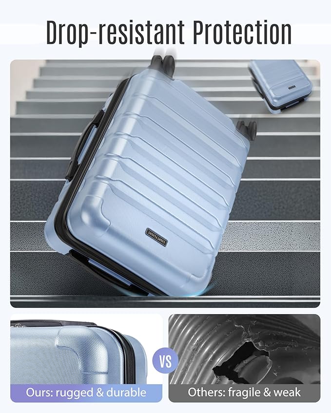 LIGHT FLIGHT Carry On Luggage 22x14x9 Airline Approved, Expandable Carry On Suitcases with Wheels, Lightweight Luggage, Durable Hard Shell 20 Inch Rolling Suit Case for Men Women Travel,Light Blue