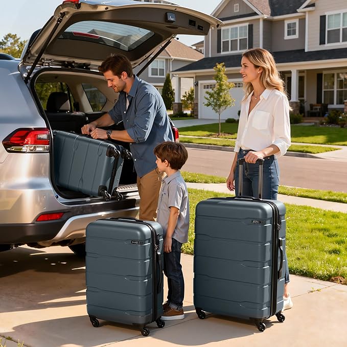 Coolife Luggage Set 3 Piece Hardside PC+ABS Suitcase with TSA Lock, Expandable Large Checked Luggage, Lightweight Rolling Carry On with Spinner Wheels(20/24/28 Inch, Teal)