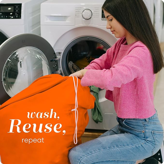 Nylon XL Laundry Bag - Locking Drawstring Closure and Machine Washable. These Bags will Fit a Laundry Basket or Hamper and Strong Enough to Carry up to Three Loads of Clothes (Orange)