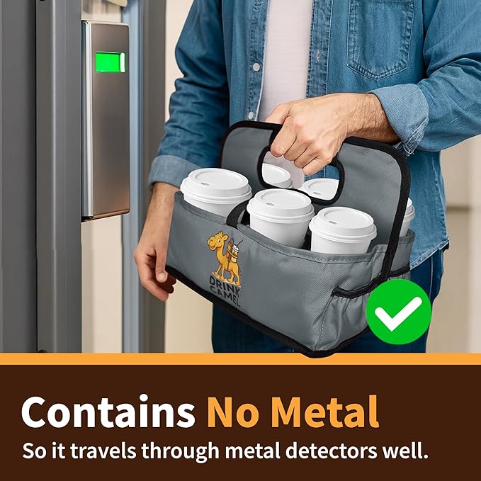 Reusable Drink Carrier with Handle, Foldable 6 Cup Drink Holder Carrier for Delivery, Coffee Cup Carrier, Portable Cup Holder Bag for Drinks, to Go Beverage Drink Organizer (Grey)