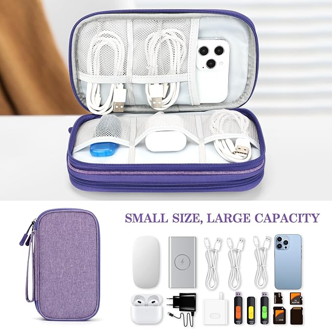 FYY Electronic Organizer, Travel Cable Organizer Bag Pouch Electronic Accessories Carry Case Portable Waterproof Double Layers Storage Bag for Cable, Cord, Charger, Phone, Medium Size, Dark Purple
