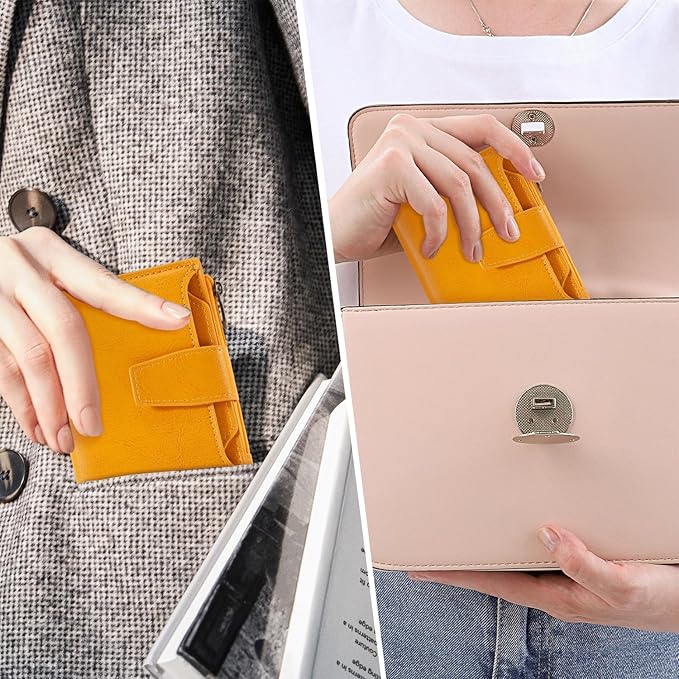 Airkit Small Wallet Women RFID Blocking Soft Leather Bifold Compact Card Holder Wallet for Women with Zipper Coin Pocket 4 ID Window