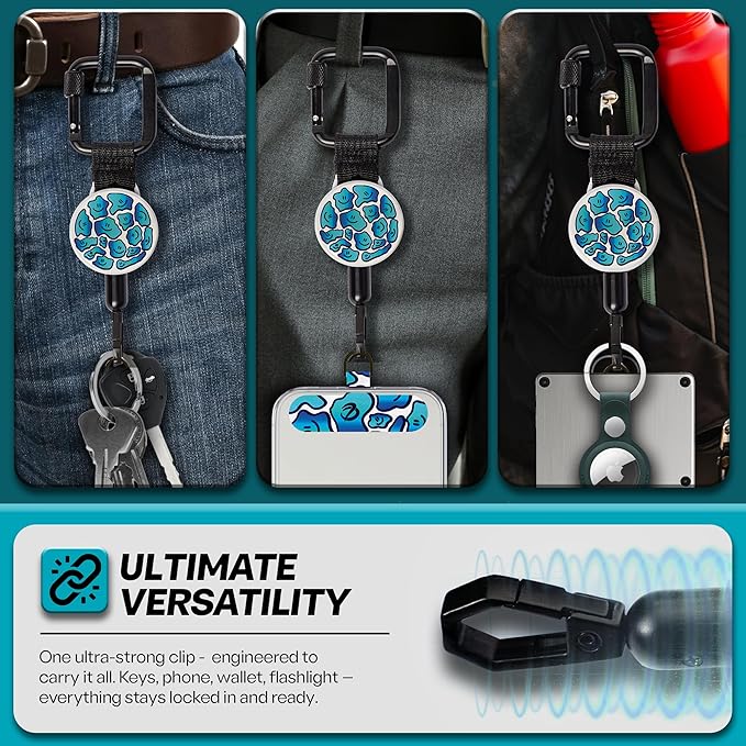 ClutchLoop Anti-Theft Phone Tether - Universal Adhesive Anchor, Retractable Steel Line and Locking Carabiner