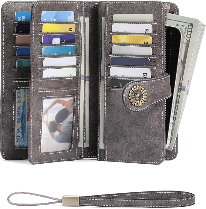 SENDEFN Wallets for Women Leather Credit Card Holder with RFID Blocking Large Capacity Wristlet | with RFID Blocking, Large Capacity, Wristlet, with RFID Blocking, Large Capacity, Wristlet