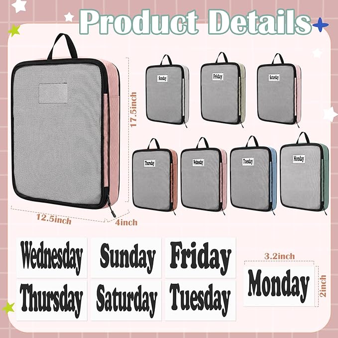 7 Pcs Packing Cubes for Travel Large Days of Week Compression Packing Cube with Labels Luggage Organizers Storage Bag(Vibrant Color)