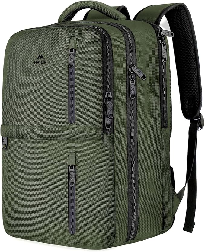 MATEIN Carry on Travel Laptop Backpack, Large Flight Approved Personal Item Travel Backpack with Shoe Compartment, Water Resistant Weekender Overnight Bag Fit 17 Inch Laptop, Green
