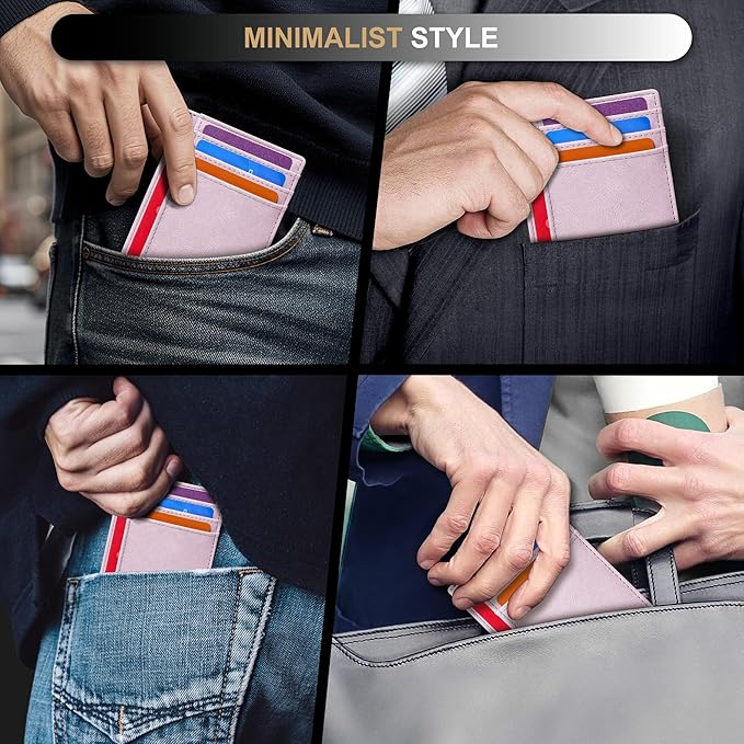 Travelambo Slim Wallet Front Pocket Minimalist Leather RFID Blocking Medium Size