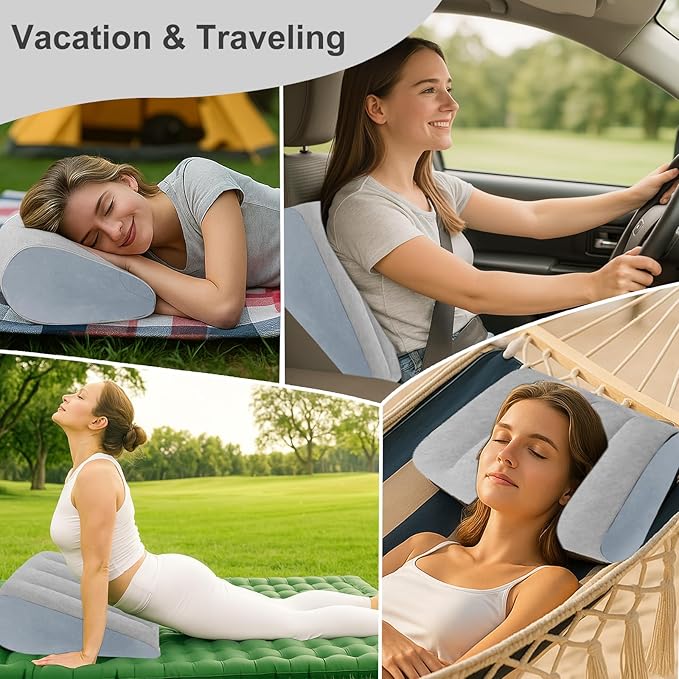 TheClover Inflatable Wedge Pillow for Acid Reflux & Snoring - 2PCS Adjustable Height Bed Wedge Pillow, Portable PVC Adult Pillow for Sleeping, Travel, Post Surgery Recovery, Back, Leg & Body Support