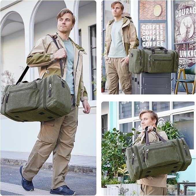Canvas Expandable Duffle Bag for Men Traveling, Luggage Travel Bag Weekender Overnight Bag,Mens Gym Carry on Duffel Bags