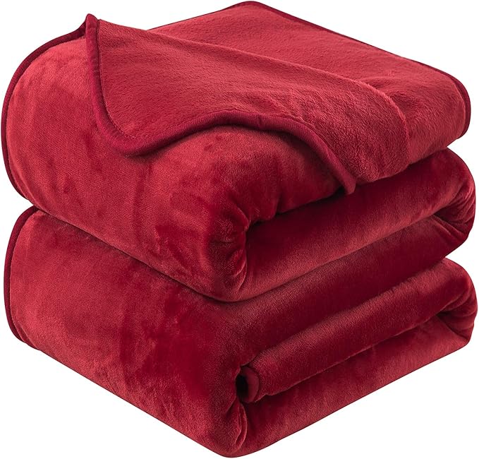 Flannel Fleece Twin Size Summer Blanket All Season 350GSM Lightweight Throw for The Bed Extra Soft Brush Fabric Winter Warm Sofa Blanket 66" x 90"(Burgundy Red Twin)