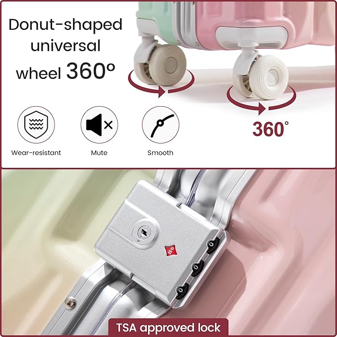 20 Inch Carry On Luggage with Spinner Wheels,Aluminum Frame PC Hard Shell Suitcase with USB Port,Lightweight Travel Luggage Airline Approved for Men Women, Colorful