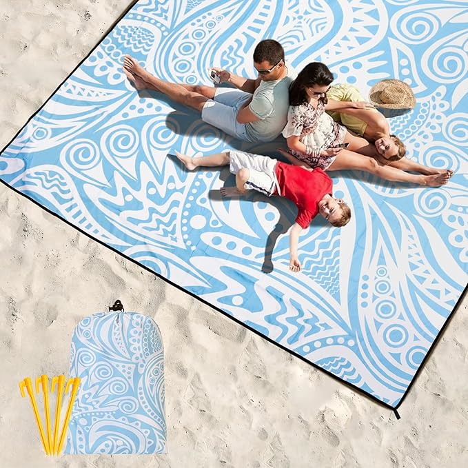 Beach Blanket Waterproof Sandproof Extra Large Beach Mat 79" X 83"/120"x108"for 1-8 Adults Quick Drying Durable Outdoor Picnic Mat for Beach Travel Camping Hiking
