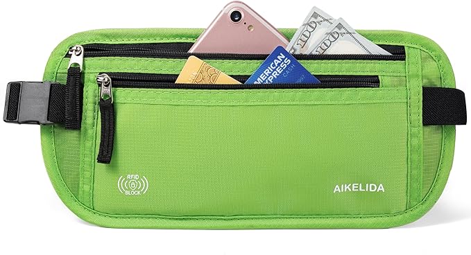 RFID Blocking Money Belt - Passport Holder & Travel Wallet, Slim Hidden Fanny Packs for Women Men - Green