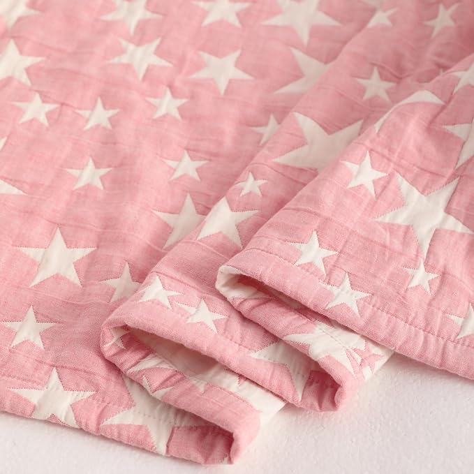 NTBAY 3 Layer Toddler Blanket, Muslin Cotton Jacquard Bed Blankets, Lightweight Thermal Baby Blanket, Super Soft and Warm Crib Blanket for All Seasons, Decoration Gift, 30"x40", Pink Star