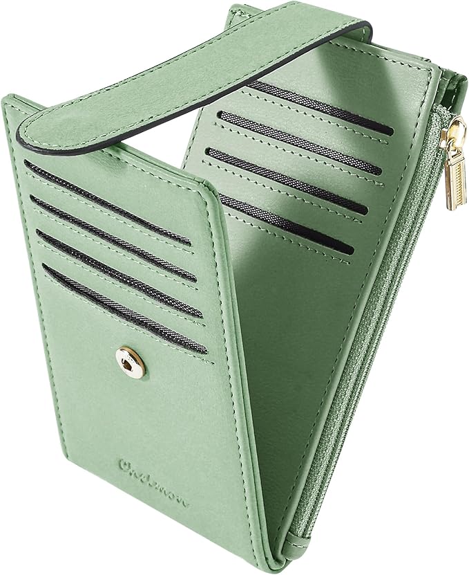 Chelmon Womens Wallet Slim RFID Blocking Bifold Multi Card Case Wallet with Zipper Pocket (Light Green)