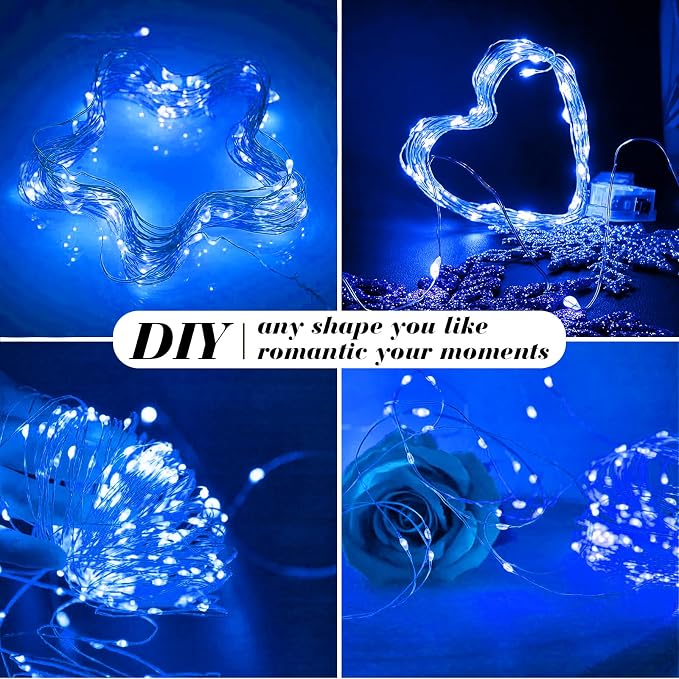 ZGWJ 100 Pack Blue Fairy Lights, Mini String Lights | Battery Operated 7 FT 20 LED Waterproof 3 Modes for DIY, Parties, Wedding, Halloween, Christmas Decoration