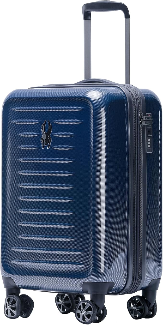 Spyder Rails Expandable Hardside Upright Suitcase with 360° Spinner Wheels, TSA Approved Lock (Navy, Carry-On)