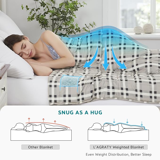 L'AGRATY Weighted Blanket - 60"x80" 25lbs Cooling Breathable Heavy Blanket Microfiber Material with Glass Beads for Adult All-Season Summer Fall Winter Soft Thick Comfort