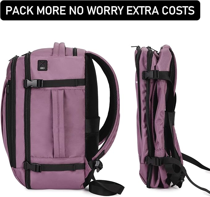ECOHUB Travel Backpack 18x14x8 Spirit Airlines Personal Item Bag Carry On Backpack 13 Pockets Large Work Casual Daypack for men Airline Approved Waterproof Gym Backpacks with Charging Port, Pink