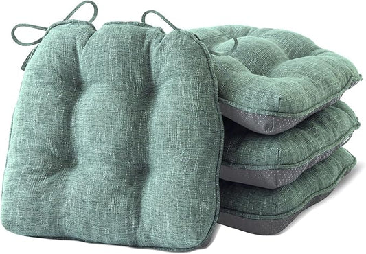 Chair Cushions for Dining Chairs Set of 4, Kitchen Chair Cushions, Chair Pads with Ties Non Slip Backing, Christmas Room Decor, Tufted Memory Foam Seat Cushion 4 Pack, 15.5x15.5x4, Sage Green