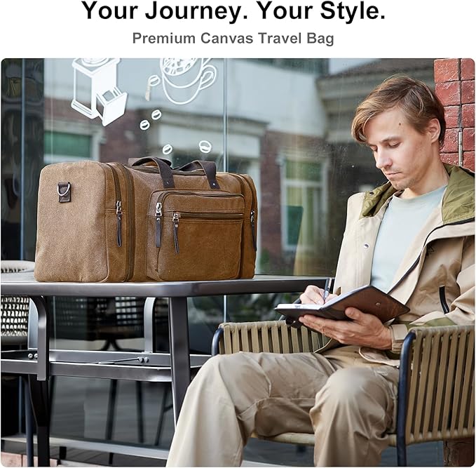 Canvas Expandable Duffle Bag for Men Traveling, Luggage Travel Bag Weekender Overnight Bag,Mens Gym Carry on Duffel Bags
