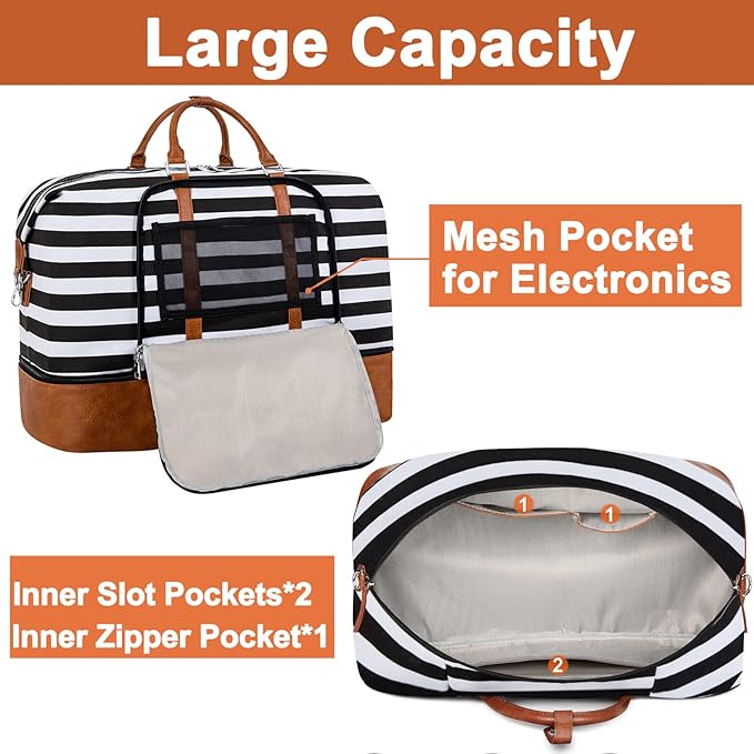 Travel Weekender Bag for Women, 21" Overnight Bag with Shoe Compartment 50L Large Travel Duffel Bag Carry On Tote for Weekend, Overnight, Business Trips, Water Resistant