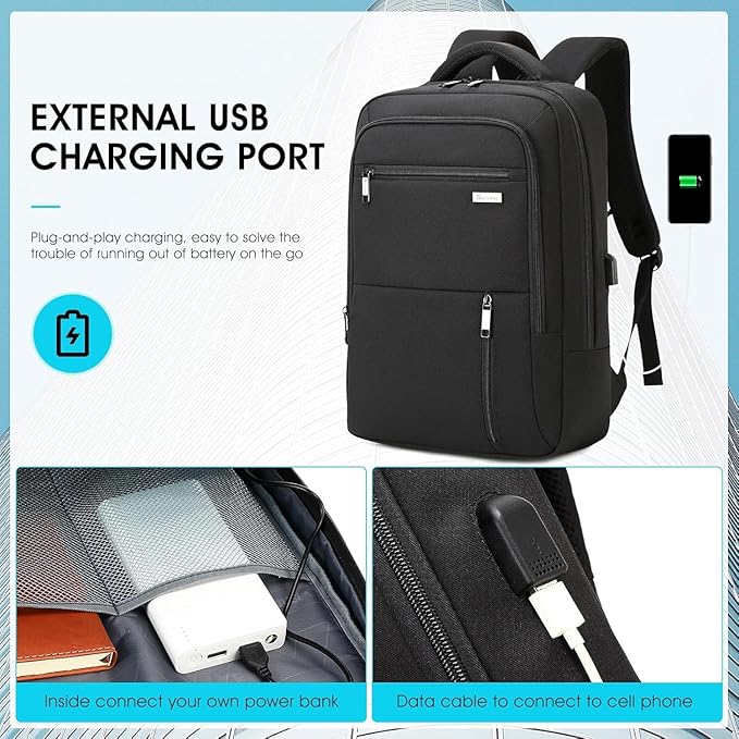 DUSLANG 15.6 Inch Laptop Backpack for Travel Water Resistant College Backpack for Men Women Laptop Bag with USB Charging Port Business Backpack,Black