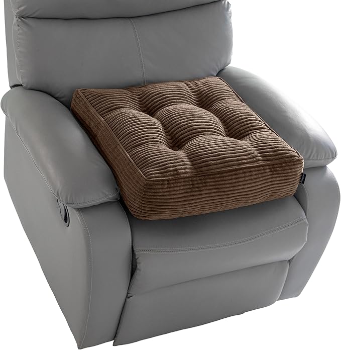 HIGOGOGO Tufted Corduroy Recliner Seat Cushion for Elderly, High Density Foam Large Square Seat Cushion for Recliner Chair, Floor Pillow, Office Chair, Car, No Pressure on Thighs, 20x20x4
