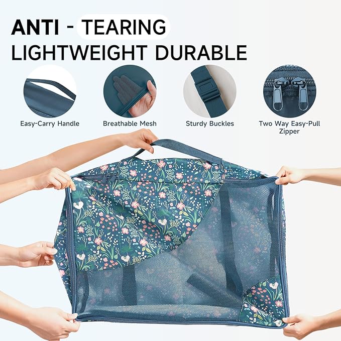 11 Set Packing Cubes for Travel,Gifts for Women Mom Kids,TSA Approved Bags for Makeup,Cosmetic,Toiletry, Suitcase Organizers for Checked Luggage,Cruise Essentials,Airplane Accessories,Dark Blue Floral