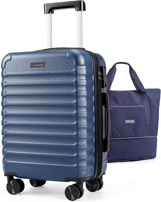 LIGHT FLIGHT Luggage Sets, Carry On Luggage 22x14x9 Airline Approved, Carry On Travel Bag Suitcases with Wheels, Expandable Hardside Lightweight Rolling with TSA Lock 2-Piece Set (DB/20),Royal Blue