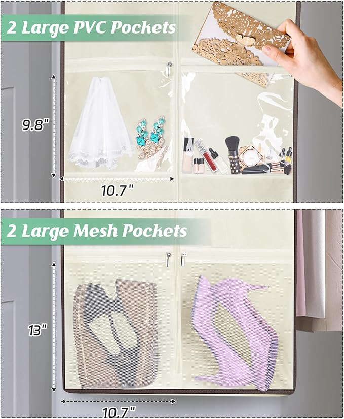 MISSLO Portable 70" Wedding Dress Garment Bag with Bride Tote Bag 8'' Gusseted Dress Bags for Gowns Long 4 Pockets Dress Cover for Women, Beige