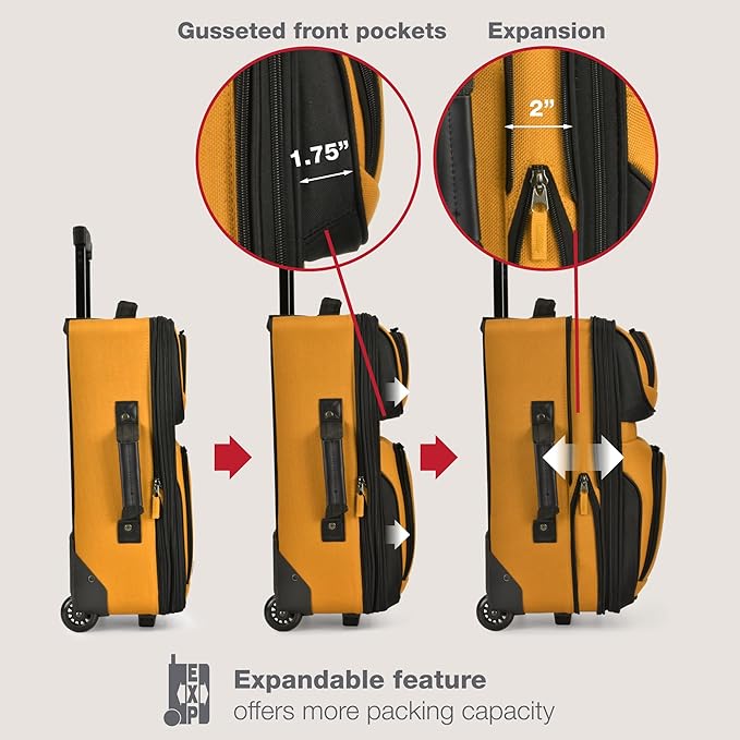 U.S. Traveler Rio Lightweight Softside Rolling Carry-on Suitcase, 2-Wheel Single, Orange