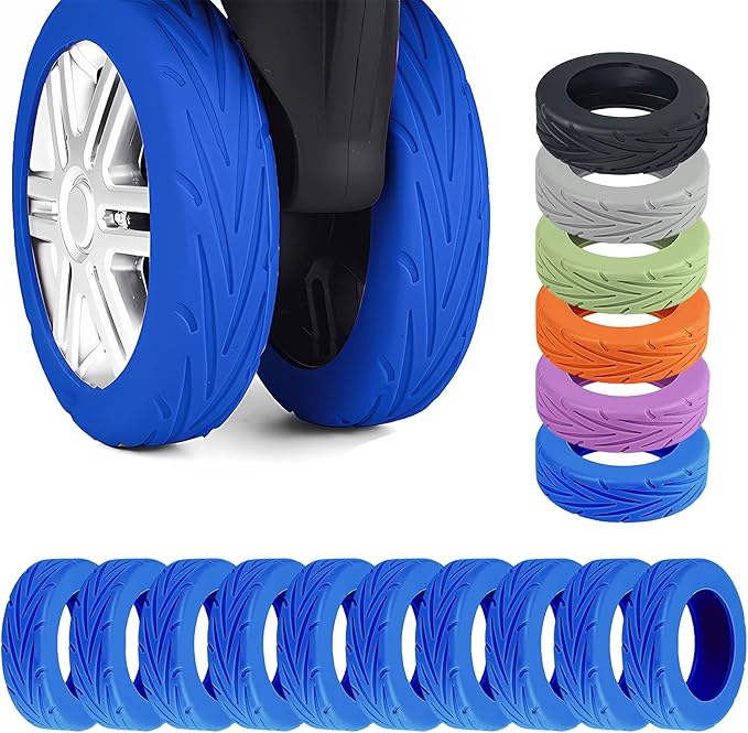10 Pcs Luggage Wheel Covers for Suitcase, 8+2 Bonus Spares Anti-Noise Silicone Spinner Wheel Protectors, Fits 2-2.4 Inch Double Wheels, Wear-Resistant Quiet Travel Accessories (Blue)