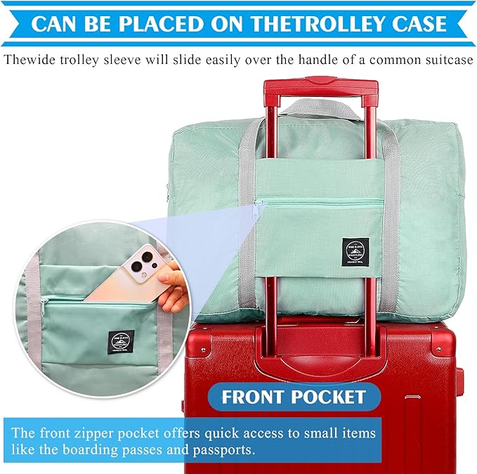 Foldable Travel Duffel Bag Tote Carry on Luggage Bag Spirit Airlines Personal item Sports Gym Bag Water Resistant Weekender Overnight Bags for Women and Men (Green)