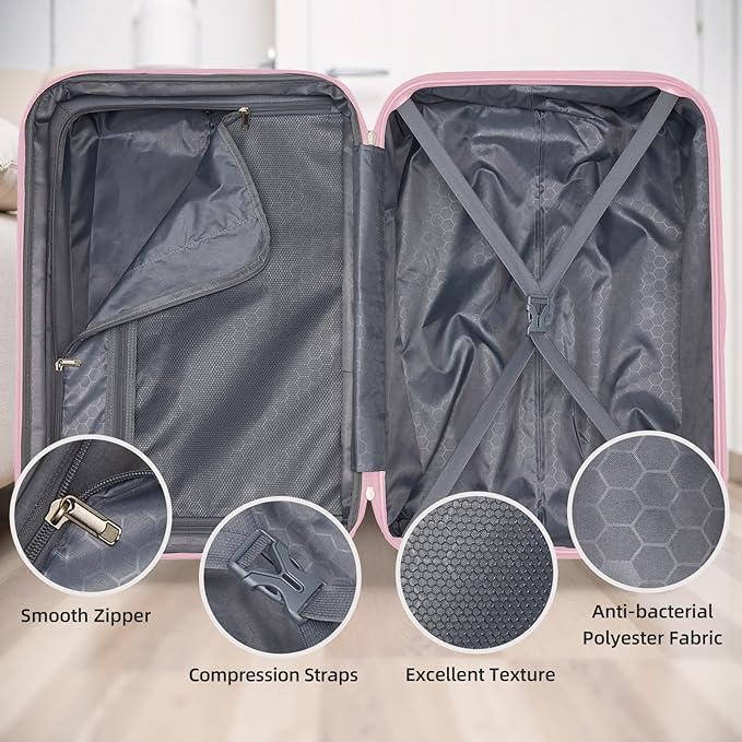 6 Piece Luggage Set Hard Shell - Pink Expandable Suitcases with Spinner Wheels and Duffel Bags for Family Travel, Durable Carry On Luggage Sets with Lock for Women and Girls