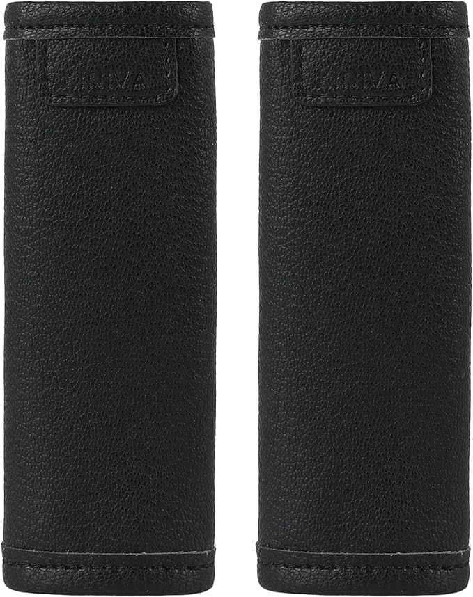 KINIVA 2 Pack Set Black Vegan Leather Luggage Handle Wraps, Luggage Identifiers Tags Markers for Suitcase, Travel Accessories